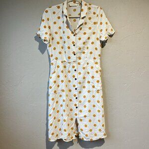 Monteau Los Angeles Polka Dot Dress Women’s Small Beige Yellow Preppy Button